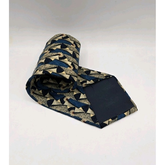 Vintage Ermenegildo Zegna Tie Mens Gold Daisy Floral AOP 100% Silk Made In Italy - Picture 1 of 10
